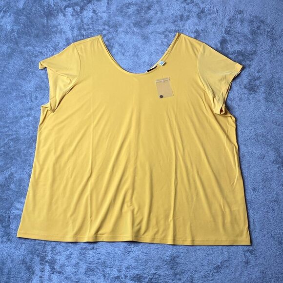 Susan Graver Liquid Knit Slinky Button Back Short Sleeve Top 3X - Picture 1 of 7